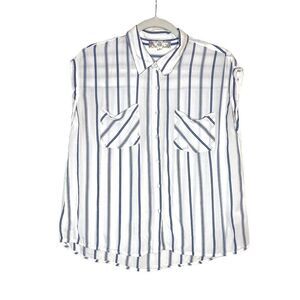 Pink Rose Sleeveless Striped Button Up Blouse Blue White Size Medium Top Office